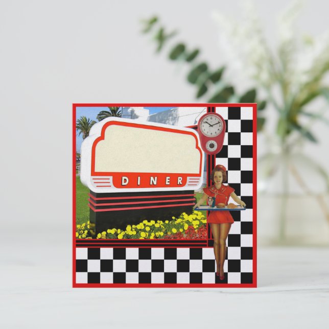 Invitación al Rótulo Retro Diner Blank de los años (Anverso de pie)