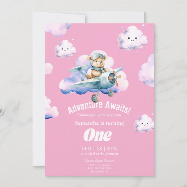 Invitación al Safari Aéreo del Primer Cumpleaños d (Anverso)