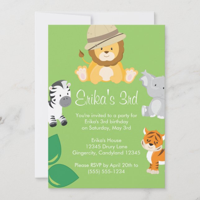 Invitación al Safari Animal para Bebé (Anverso)