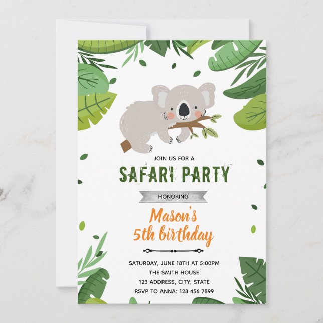 invitación al safari zoológico de koalas (Anverso)