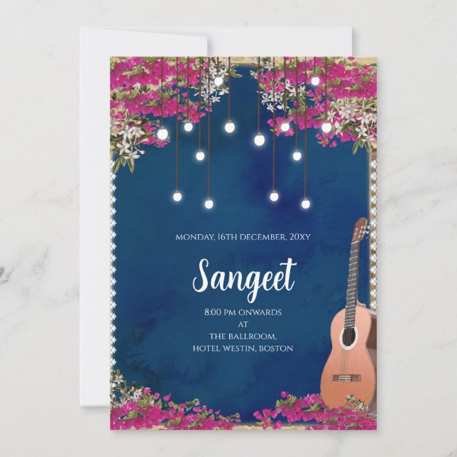 Invitación al sangeet indio y tarjetas de boda ind (Anverso)