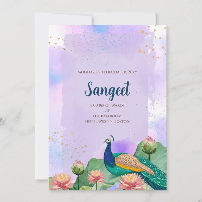 Invitación al sangeet indio y tarjetas de boda ind (Anverso)