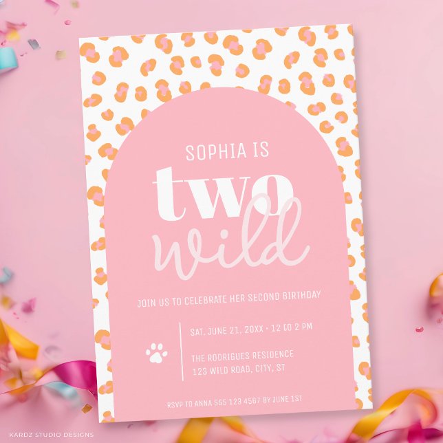 Invitación al segundo cumpleaños de Dos Chicas Sal (The front and back of the invitation are shown at 5x7-inch size. Choose size, paper, + corner style.)