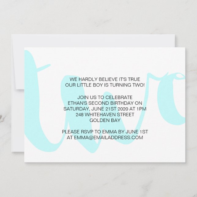 Invitación al segundo cumpleaños de los chicos (Anverso)