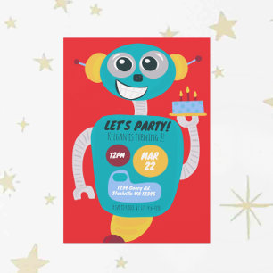 Invitación al segundo cumpleaños de niños robot co