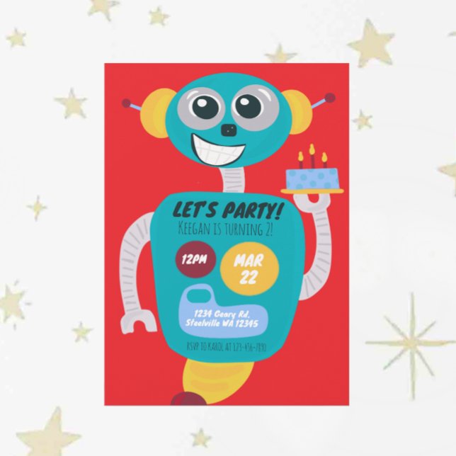 Invitación al segundo cumpleaños de niños robot co (Subido por el creador)