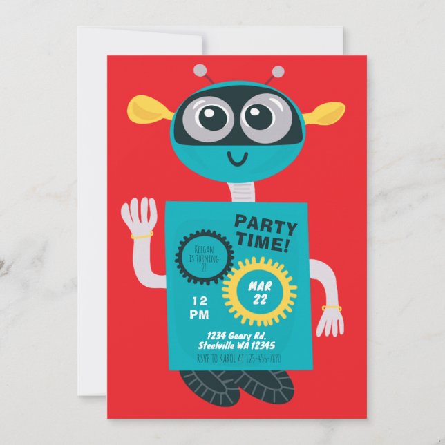 Invitación al segundo cumpleaños de niños robot li (Anverso)