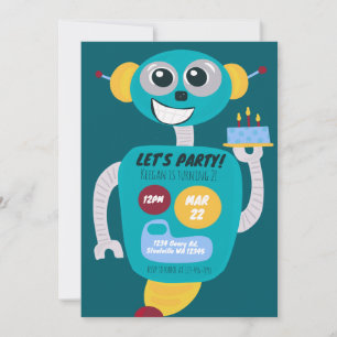 Invitación al segundo cumpleaños de niños robots c