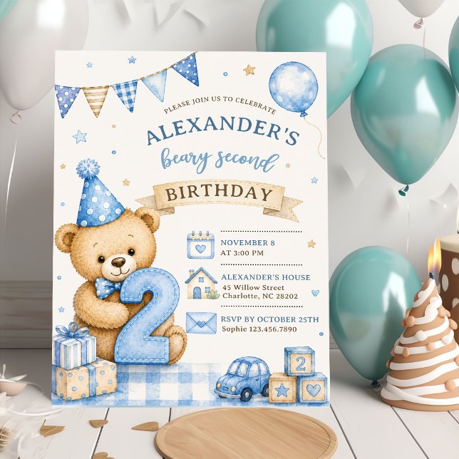 Invitación al segundo cumpleaños de Teddy Beary co (Subido por el creador)