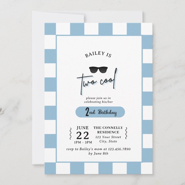 Invitación al segundo cumpleaños de Too Cool (Anverso)