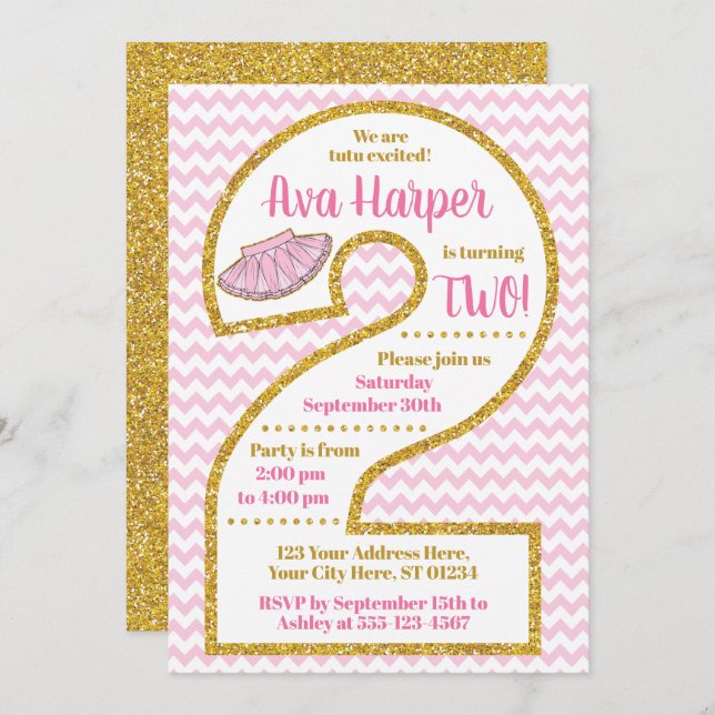 Invitación al segundo cumpleaños de Tutu | Balleri (Anverso / Reverso)