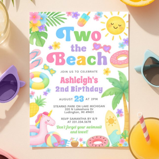 Invitación al segundo cumpleaños del verano - Dos  (Summer 2nd Birthday Invitation - Two the Beach)