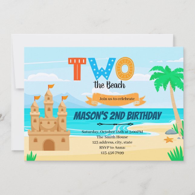 Invitación al segundo cumpleaños en la playa (Anverso)