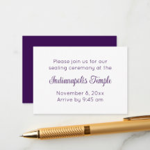 Invitación al sellado de templo con guión púrpura 