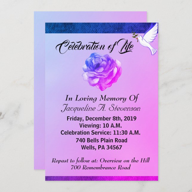 Invitación al servicio conmemorativo cristiano Dov (Anverso / Reverso)