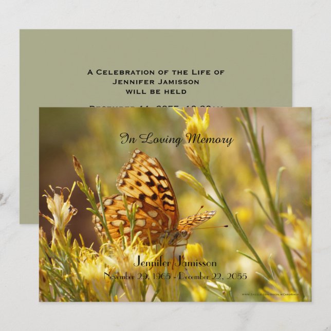 Invitación al servicio conmemorativo, mariposa ama (Anverso / Reverso)