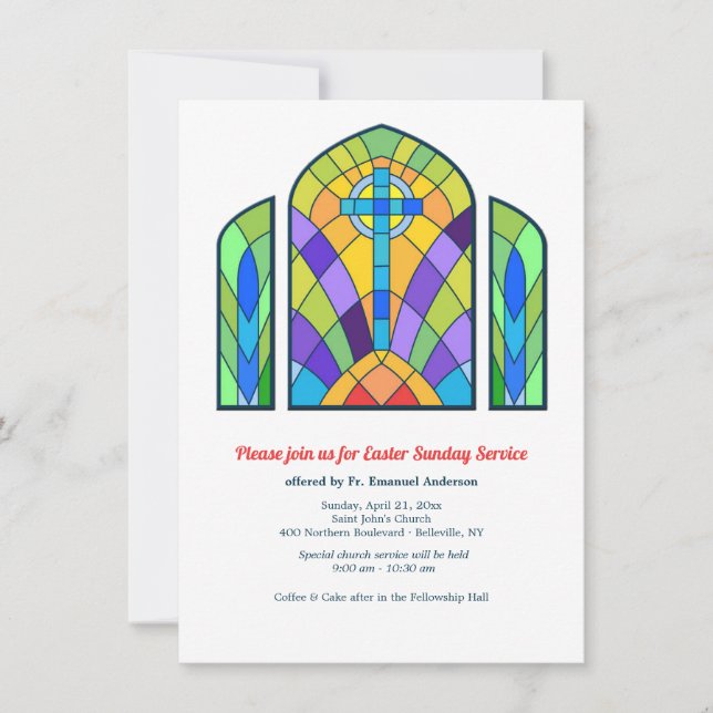 Invitación al servicio de iglesia de vidrio templa (Anverso)