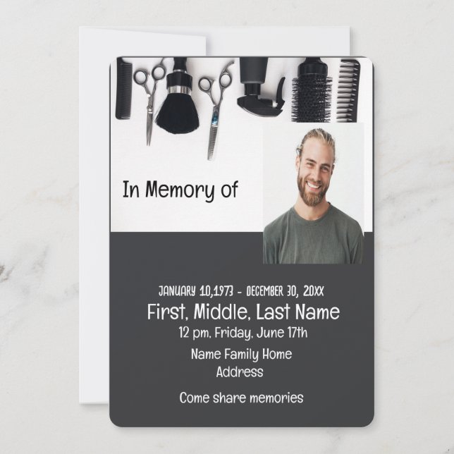 Invitación al servicio de memoria para un barbero (Anverso)