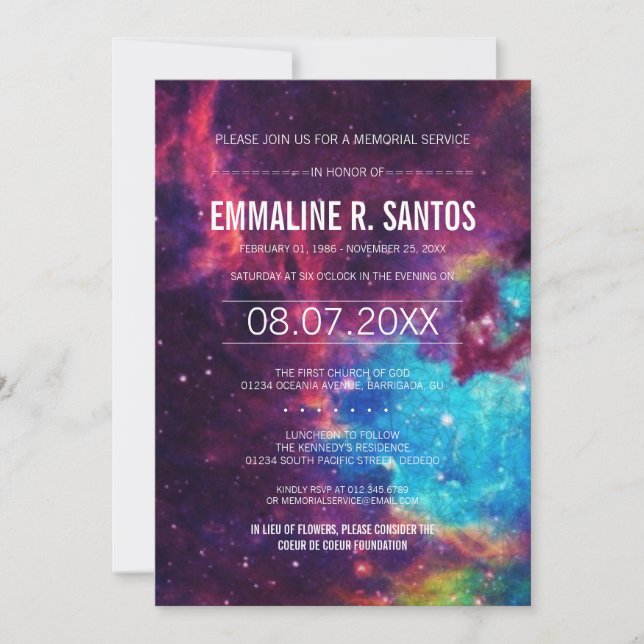 Invitación al servicio en memoria de Galaxy (Anverso)