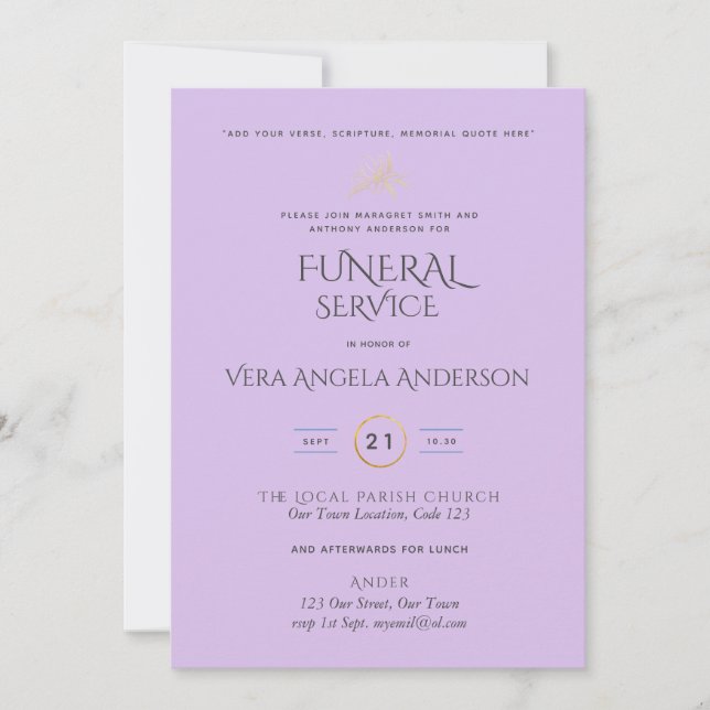 Invitación al servicio funeral con verso (Anverso)