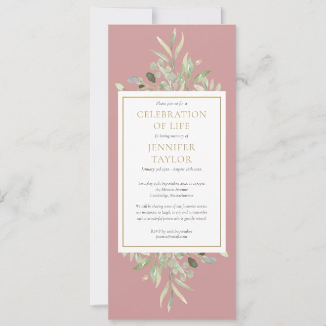 Invitación al Servicio Funerario de Celebración de (Anverso)