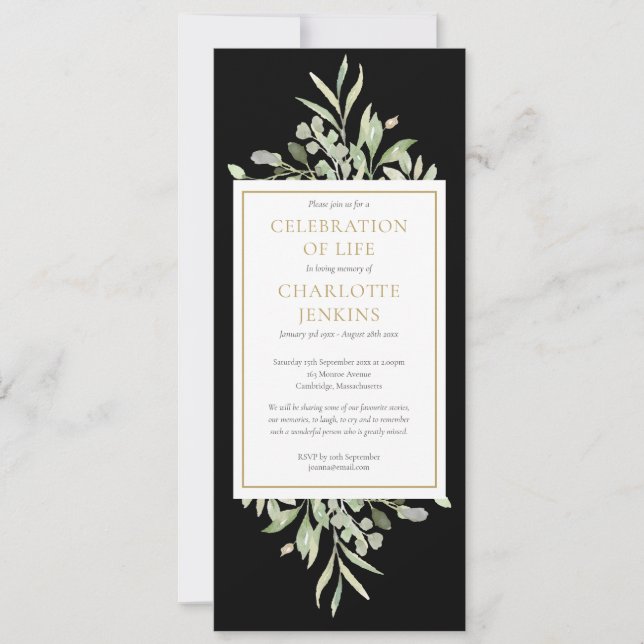 Invitación al Servicio Funerario de Celebración de (Anverso)