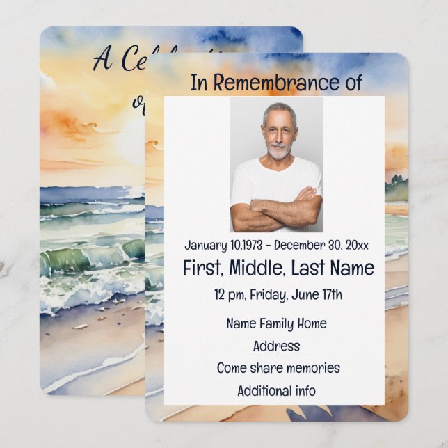 Invitación al Servicio Memorial Acuarela Playa Par (Anverso / Reverso)