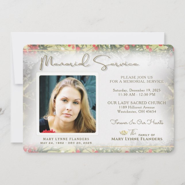 Invitación al Servicio Memorial de Navidad Golden  (Anverso)