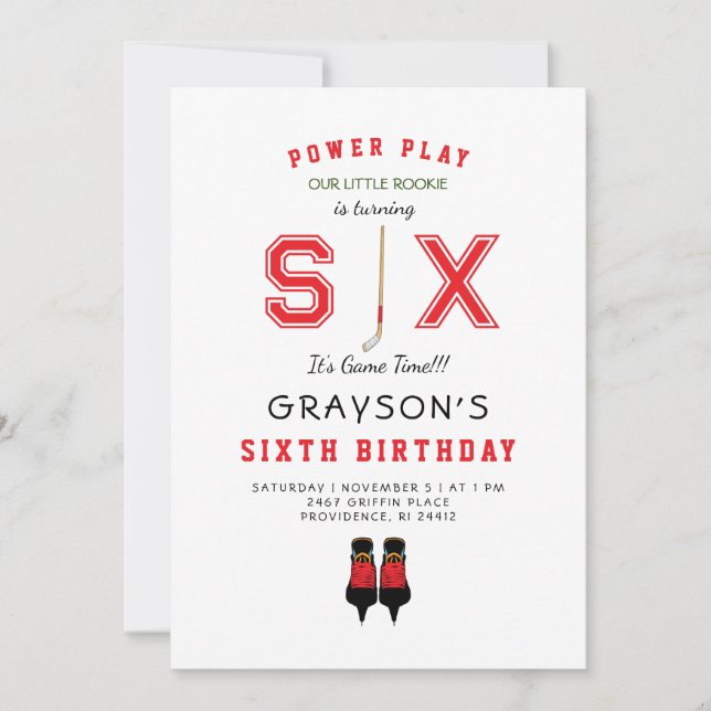 Invitación al sexto cumpleaños II de Icy Hockey (Anverso)