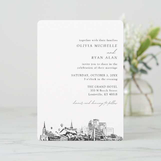 Invitación al Skyline de Louisville Boda Elegant (Anverso de pie)