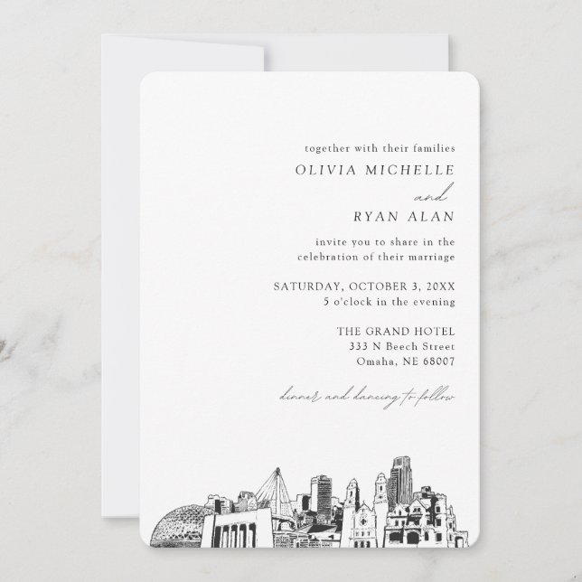 Invitación al Skyline de Omaha Boda Elegant (Anverso)