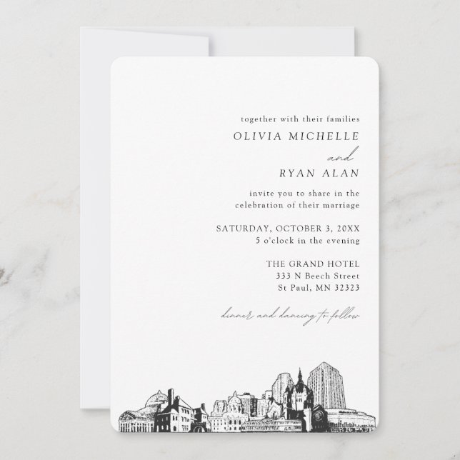 Invitación al Skyline de St. Paul Boda Elegant (Anverso)