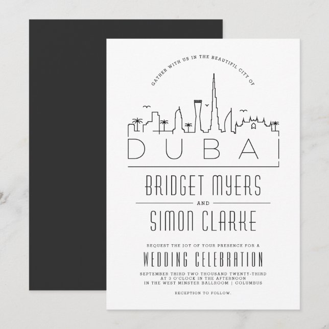 Invitación al Skyline del Boda Deco de Dubai (Anverso / Reverso)