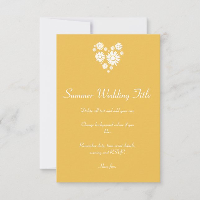 Invitación al sol Boda corazón y girasoles blancos (Anverso)