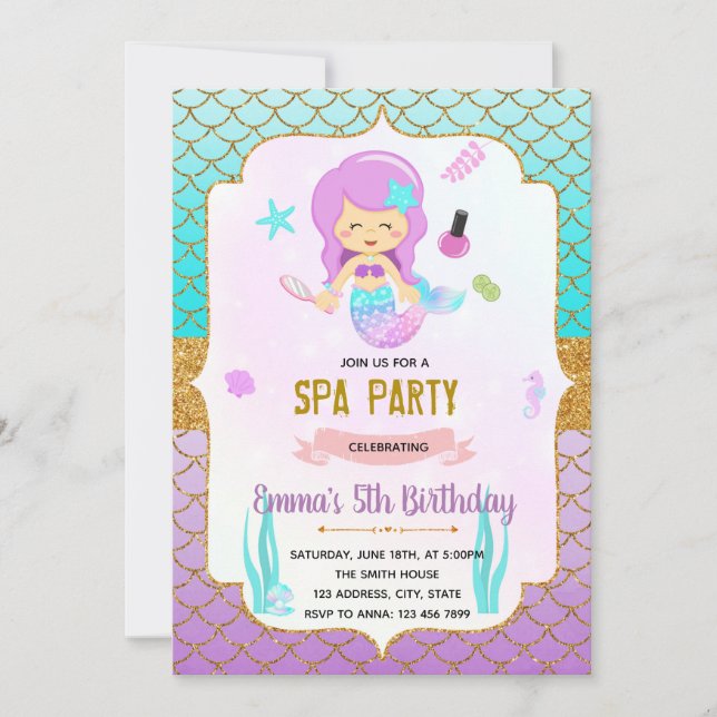 Invitación al spa Cute Mermaids (Anverso)