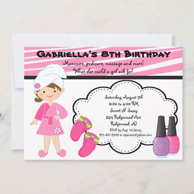 Invitación al spa de Chicas de cebra rosa y blanca (Anverso)