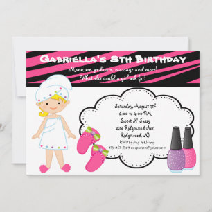 Invitación al spa de Chicas de cebra rosa y blanca