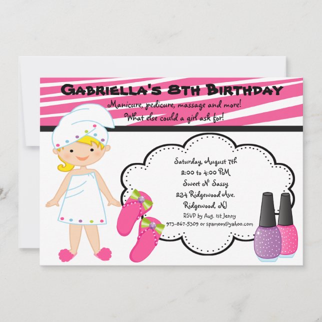 Invitación al spa de Chicas de cebra rosa y blanca (Anverso)