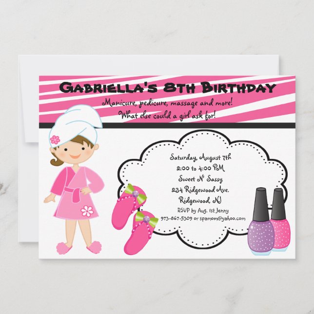 Invitación al spa de Chicas de cebra rosa y blanca (Anverso)