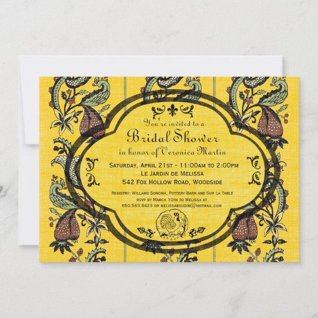 Invitación Al sur de la ducha nupcial de Francia Provencal (Anverso)