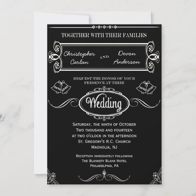 Invitación al tablero de Boda tradicional Bells (Anverso)