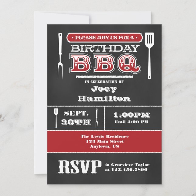Invitación al tablero de cartón de cumpleaños Red  (Anverso)