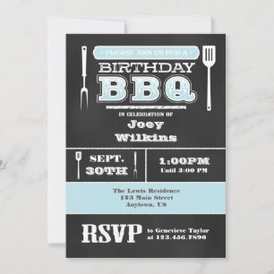 Invitación al tablero de cumpleaños BBQ azul en po