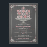 Invitación al tablero de pastel de cumpleaños de f<br><div class="desc">Pastel de cumpleaños muy bonito decorado con encajes como flores en tonos rosas. Borde decorativo en blanco tiza y rosa sobre un fondo de pizarra. Es perfecto para cualquier celebración de cumpleaños de las niñas.Hay otros colores disponibles. Por favor, revisa mi tienda para más información. ilustracion original de pj_design. Puede...</div>