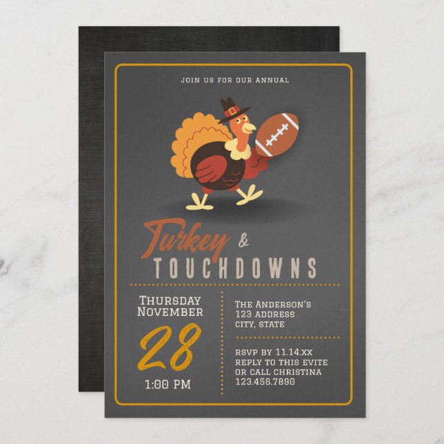 Invitación al Tazón de Pavo y Touchdowns (Anverso / Reverso)