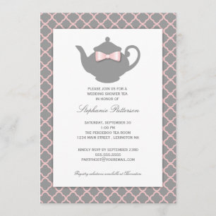 Invitación al té Boda de cuatrefoil rosa + gris