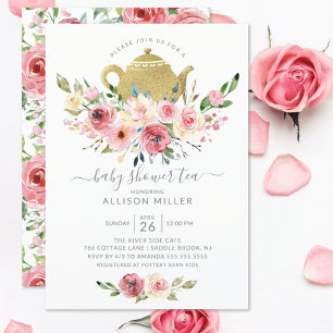 Invitación al té de Baby Shower con Rosa floral de