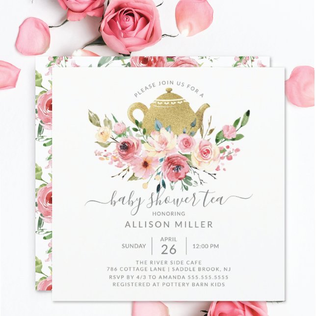 Invitación al té de Baby Shower con Rosa floral de (Subido por el creador)