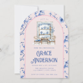 Invitación al té de Chinoiserie rosa y azul