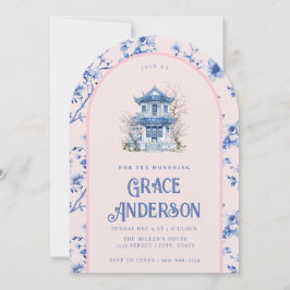Invitación al té de Chinoiserie rosa y azul